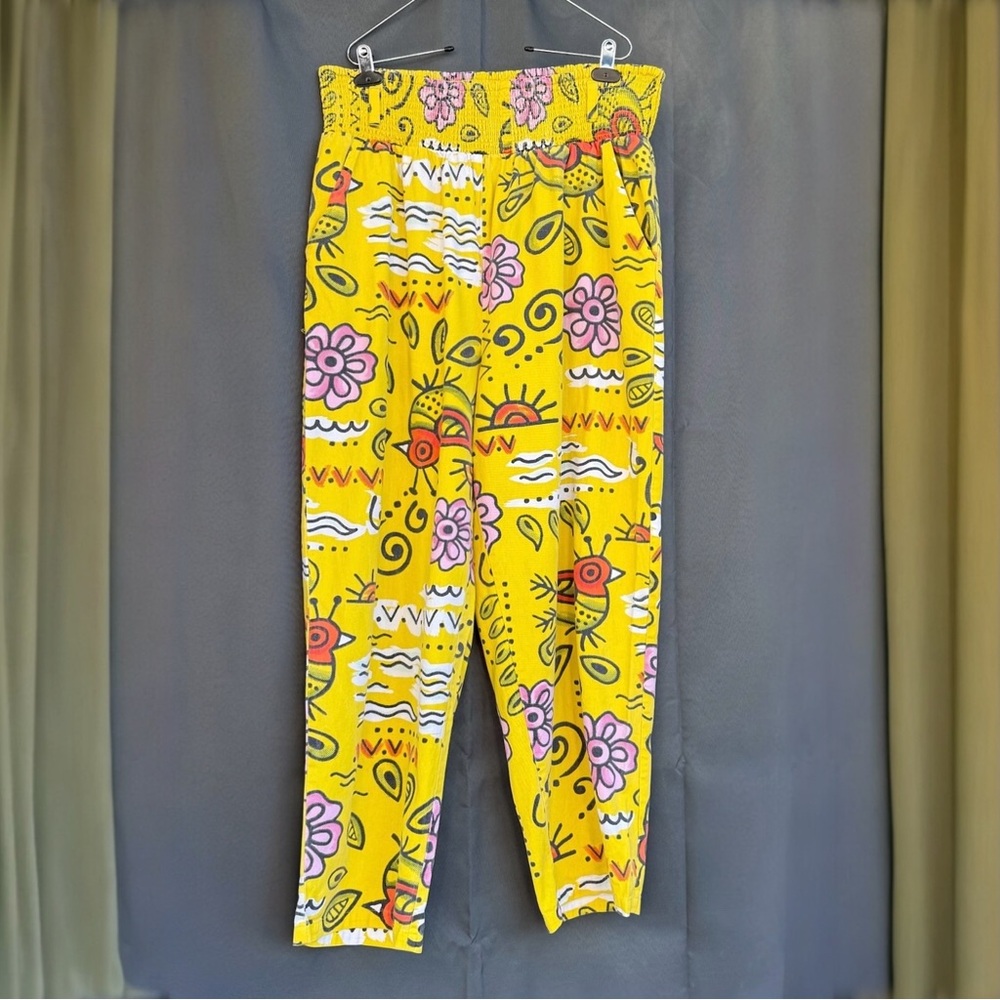 Lucy & Yak Yellow Floral Print Elastic Waist Pants